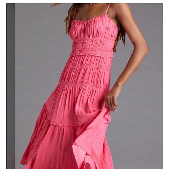 Anthropologie Dresses & Skirts - NWOT Anthropologie Ruched Tiered Satin Slip Midi Dress Size 6 2382